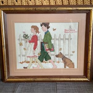 Norman Rockwell Cross Stitch Art in Gold Frame